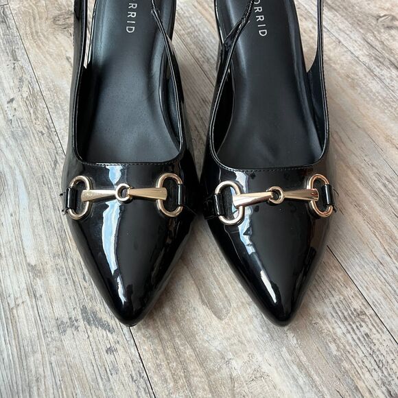 Torrid Slingback Heels Women's 11 Wide Black Patent Leather Gold Hardware - Picture 7 of 8